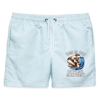 Lustiges Windhund Schlafshirt - Männer Badeshorts - hellblau gestreift - Vorne - AI Model Male 178 light (178cm)