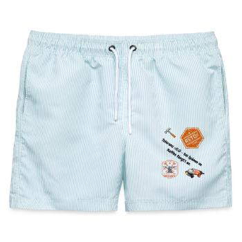 Mechaniker Stempelwerkstatt Vintage-Design - Männer Badeshorts - hellblau gestreift - Vorne - AI Model Male 178 light (178cm)