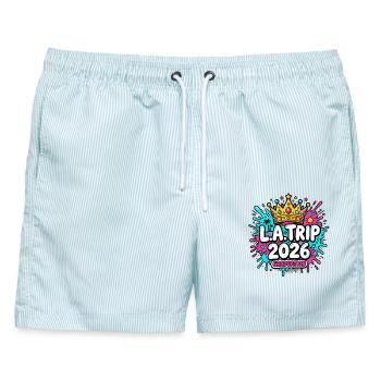 LA 2026 - Männer Badeshorts - hellblau gestreift - Vorne - AI Model Male 178 light (178cm)