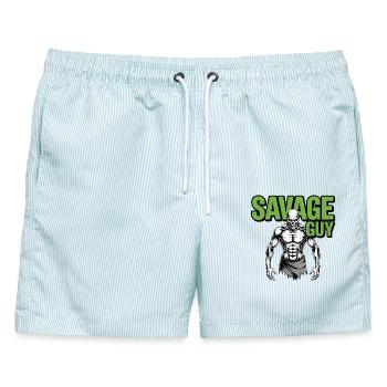 Savage Skull Bodybuilding - Männer Badeshorts - hellblau gestreift - Vorne - AI Model Male 178 light (178cm)