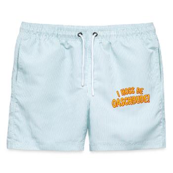 I Hoss de Oaschbude - Männer Badeshorts - hellblau gestreift - Vorne - AI Model Male 178 light (178cm)
