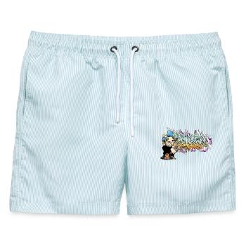 Graffiti Figur mit urbaner Letterkunst - Männer Badeshorts - hellblau gestreift - Vorne - AI Model Male 178 light (178cm)
