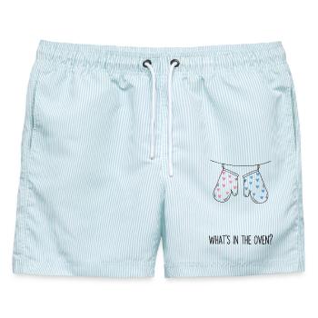 Geschlechterenthüllung Was im Ofen ist Babyparty - Männer Badeshorts - hellblau gestreift - Vorne - AI Model Male 178 light (178cm)