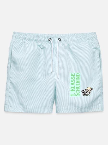 Schulkind Fußball - Einschulung Schafe - Männer Badeshorts - hellblau gestreift