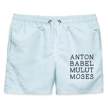 ANTON BABEL MULUT MOSES - Zauberspruch - Männer Badeshorts - hellblau gestreift - Vorne - AI Model Male 178 light (178cm)