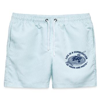 Pasta Teller Retro - Spaghetti Liebhaber - Männer Badeshorts - hellblau gestreift - Vorne - AI Model Male 178 light (178cm)
