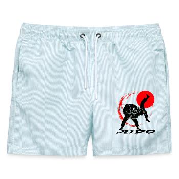 Judo - Männer Badeshorts - hellblau gestreift - Vorne - AI Model Male 178 light (178cm)
