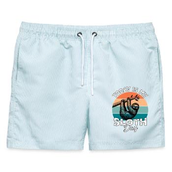 Faultier Sloth - Männer Badeshorts - hellblau gestreift - Vorne - AI Model Male 178 light (178cm)
