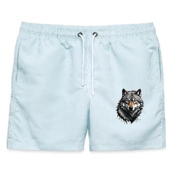 Wolf  - Männer Badeshorts - hellblau gestreift - Vorne - AI Model Male 178 light (178cm)