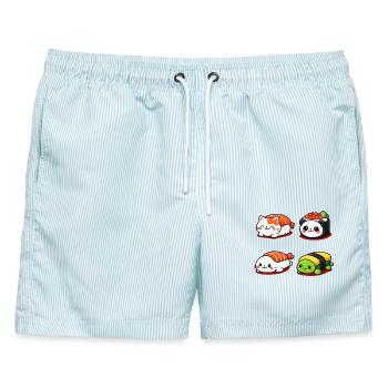 Kawaii Sushi Tierchen Parade - Männer Badeshorts - hellblau gestreift - Vorne - AI Model Male 178 light (178cm)