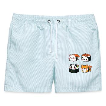 Kawaii Sushi Tierchen Kollektion - Männer Badeshorts - hellblau gestreift - Vorne - AI Model Male 178 light (178cm)