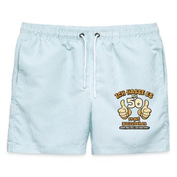 Ich hasse Es mit 50 so gut aussehen - Männer Badeshorts - hellblau gestreift - Vorne - AI Model Male 178 light (178cm)