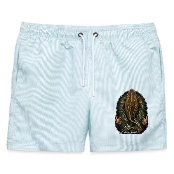 Catch & Release Karpfenfischen - Männer Badeshorts - hellblau gestreift - Vorne - AI Model Male 178 light (178cm)