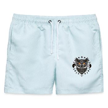 Mond Eule Mandala und Tattoo Kunst - Männer Badeshorts - hellblau gestreift - Vorne - AI Model Male 178 light (178cm)