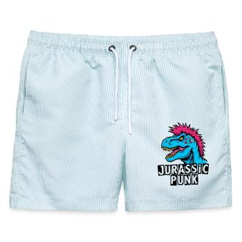 Jurassic Punk T-Rex für Dino Freunde und Rebellen - Männer Badeshorts - hellblau gestreift - Vorne - AI Model Male 178 light (178cm)