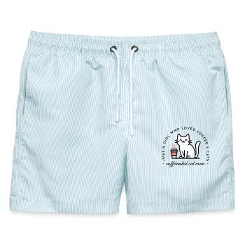 Katzenmama, Kaffeemädchen-Ästhetik - Männer Badeshorts - hellblau gestreift - Vorne - AI Model Male 178 light (178cm)