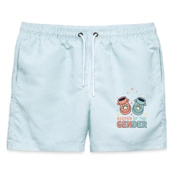 Gender Reveal Bewahrer der Gender Baby Shower - Männer Badeshorts - hellblau gestreift - Vorne - AI Model Male 178 light (178cm)