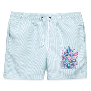 Laser Tag Katze - Männer Badeshorts - hellblau gestreift - Vorne - AI Model Male 178 light (178cm)