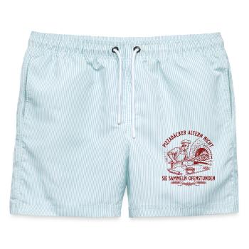Pizzabäcker Altern Nicht – Ofenstunden Pizza - Männer Badeshorts - hellblau gestreift - Vorne - AI Model Male 178 light (178cm)