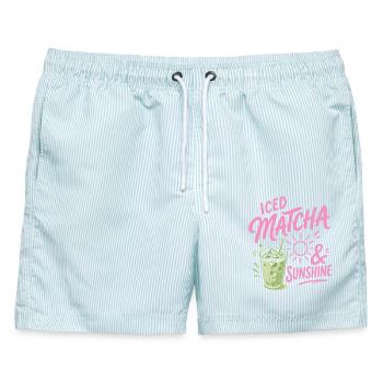 Iced Matcha Sunshine - Sommergetränk - Männer Badeshorts - hellblau gestreift - Vorne - AI Model Male 178 light (178cm)