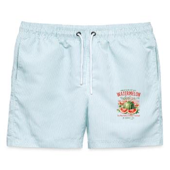 Wassermelonenfestival Saftige Sommerfrucht - Männer Badeshorts - hellblau gestreift - Vorne - AI Model Male 178 light (178cm)