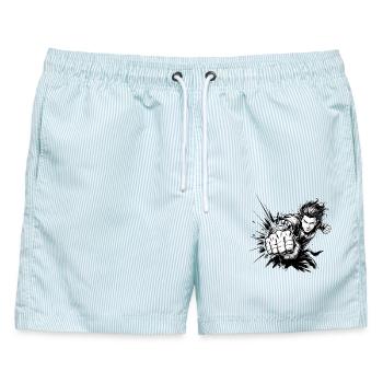 Manga Fighter Punch - Männer Badeshorts - hellblau gestreift - Vorne - AI Model Male 178 light (178cm)