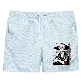 Samurai  - Männer Badeshorts - hellblau gestreift - Vorne - AI Model Male 178 light (178cm)