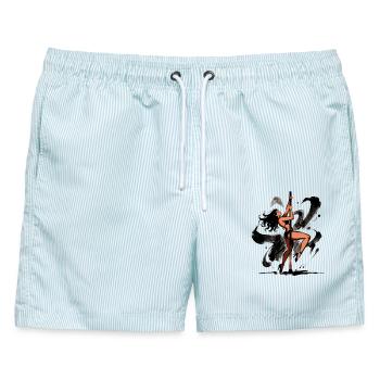 Sexy Pole Dance Silhouette – Athletisch & Elegant - Männer Badeshorts - hellblau gestreift - Vorne - AI Model Male 178 light (178cm)