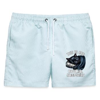 Schwarze Katze Schlafshirt - Männer Badeshorts - hellblau gestreift - Vorne - AI Model Male 178 light (178cm)