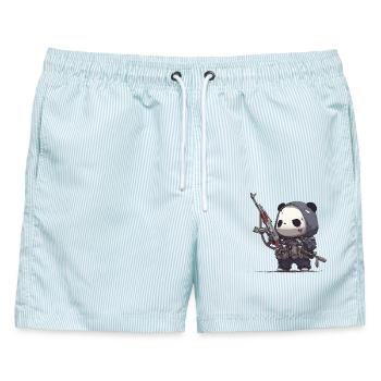Kampf Panda im Taktik-Outfit - Männer Badeshorts - hellblau gestreift - Vorne - AI Model Male 178 light (178cm)