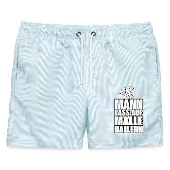 Malle Party Mallorca Junggesellenabschied - Männer Badeshorts - hellblau gestreift - Vorne - AI Model Male 178 light (178cm)