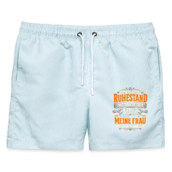 Endlich Rentner Werkstatt Frau Kommando Spruch - Männer Badeshorts - hellblau gestreift - Vorne - AI Model Male 178 light (178cm)