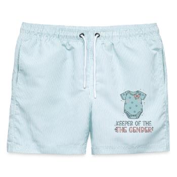 Gender Reveal Hüterin der Gender Babyshower Mama - Männer Badeshorts - hellblau gestreift - Vorne - AI Model Male 178 light (178cm)