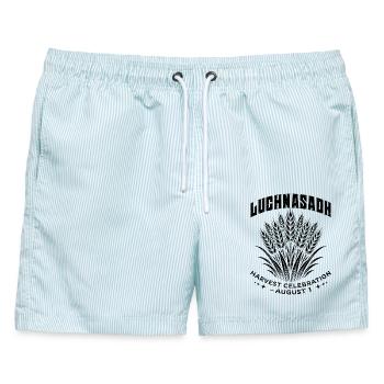 Lughnasadh Lammas Lughnasa Erntefeier - Männer Badeshorts - hellblau gestreift - Vorne - AI Model Male 178 light (178cm)
