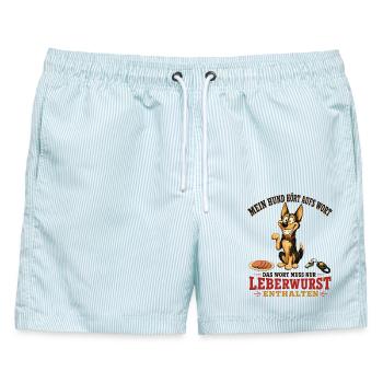 Mein Hund hört aufs Wort, mit Leberwurst - Männer Badeshorts - hellblau gestreift - Vorne - AI Model Male 178 light (178cm)