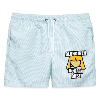 Blondinen Dürfen Das! (Blondine / Blond / V1 POS) - Männer Badeshorts - hellblau gestreift - Vorne - AI Model Male 178 light (178cm)