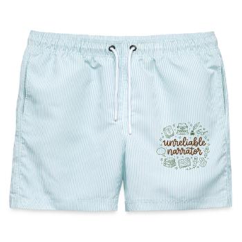 Unzuverlässiger Erzähler, Buchliebhaber, Autor - Männer Badeshorts - hellblau gestreift - Vorne - AI Model Male 178 light (178cm)