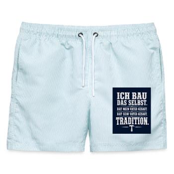 Ich bau das Selbst – Tradition - Männer Badeshorts - hellblau gestreift - Vorne - AI Model Male 178 light (178cm)