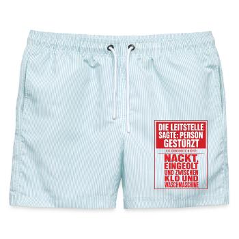 Nackt Zwischen Klo Und Waschmaschine - Männer Badeshorts - hellblau gestreift - Vorne - AI Model Male 178 light (178cm)