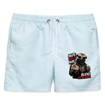 Blicke und Beleidigung - Männer Badeshorts - hellblau gestreift - Vorne - AI Model Male 178 light (178cm)