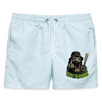 Respekt für niemanden - Männer Badeshorts - hellblau gestreift - Vorne - AI Model Male 178 light (178cm)