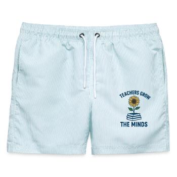 Teachers Grow The Minds - Männer Badeshorts - hellblau gestreift - Vorne - AI Model Male 178 light (178cm)