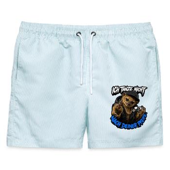 Ich tanze nicht nach deiner Pfeife - Männer Badeshorts - hellblau gestreift - Vorne - AI Model Male 178 light (178cm)