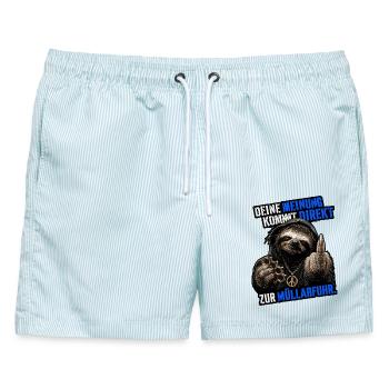 Deine Meinung direkt zur Müllabfuhr - Männer Badeshorts - hellblau gestreift - Vorne - AI Model Male 178 light (178cm)