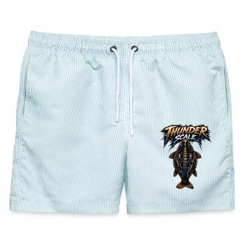 Gemeiner Karpfenfisch Donnerschuppe - Männer Badeshorts - hellblau gestreift - Vorne - AI Model Male 178 light (178cm)