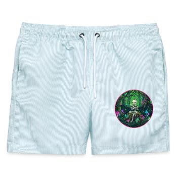 Retro Gaming Skelett Pilze Wald - Männer Badeshorts - hellblau gestreift - Vorne - AI Model Male 178 light (178cm)