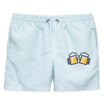 2 Bayrische Bierkrüge Prosten (Bier Maßkrüge / 2C) - Männer Badeshorts - hellblau gestreift - Vorne - AI Model Male 178 light (178cm)