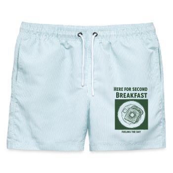 Frühstück hier für das zweite Frühstücks-Tanken - Männer Badeshorts - hellblau gestreift - Vorne - AI Model Male 178 light (178cm)