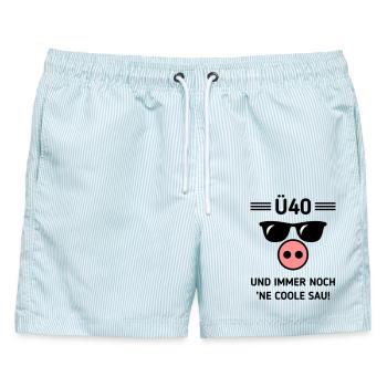 Ü40 Und Immer Noch ’Ne Coole Sau! Cool Geburtstag - Männer Badeshorts - hellblau gestreift - Vorne - AI Model Male 178 light (178cm)
