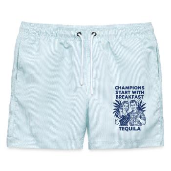 Champions starten mit Frühstückstequila - Männer Badeshorts - hellblau gestreift - Vorne - AI Model Male 178 light (178cm)